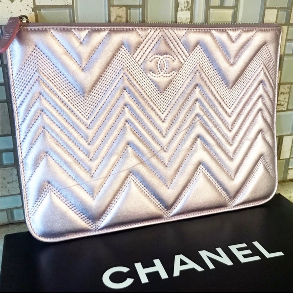 Chanel Metallic Pink Lambskin Clutch